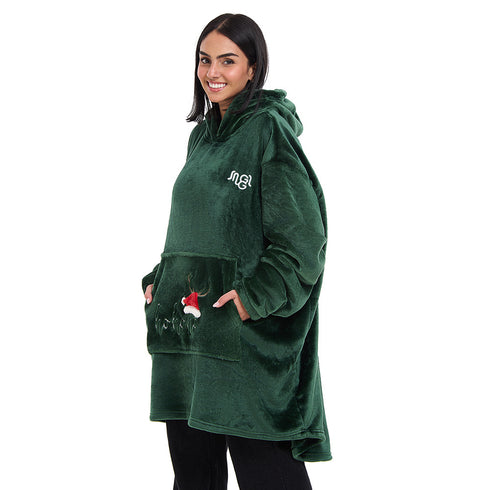 Snuggs Blanket Hoodie Dark Green Christmas Ho Ho Ho Pocket